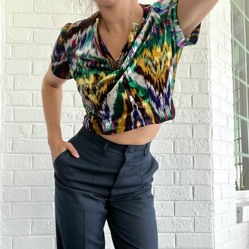 Vintage Printed Velvet Crop Top